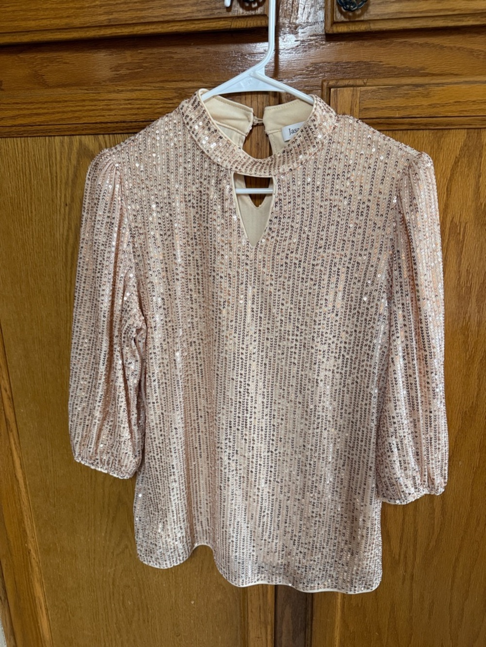 Sequin Keyhole Blouse in Rose Gold by Jaspé